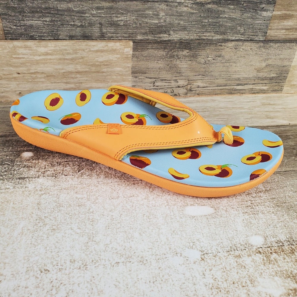 Spenco Yumi Fruitopia Womens Flip-Flop Sandals Sz 12 D Yellow Peaches Slip On